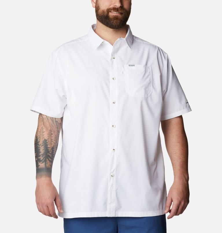 Men\'s Columbia PFG Slack Tide Camp Shirts White | Plus Size CA-E01A5